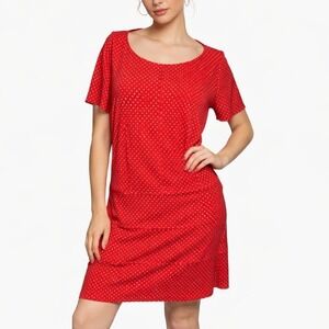 Chelsea Suite Dress Women 14W Orange Polka Dot Short Sleeve Tiered No Belt New